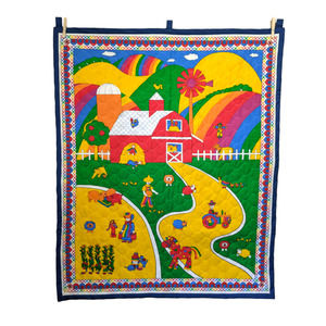 Vintage Rainbow Farm Crib Quilt Wall Hanging 70's 80's Nursery Decor Baby Shower